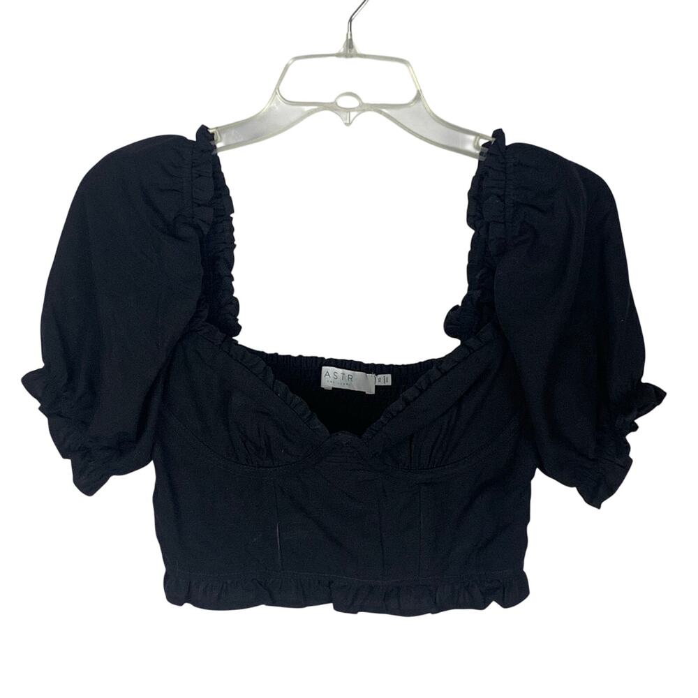 ASTR Black Puff Sleeve Sweetheart Corset Crop Top XS Milkmaid Babydoll